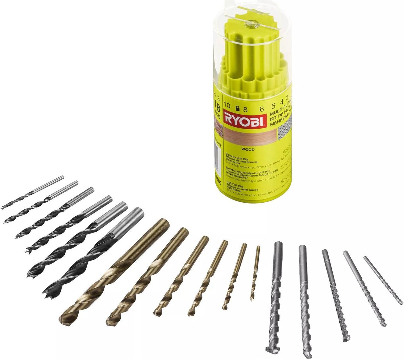 

Набор сверл RYOBI RAK18DMIX (18 предметов) [5132004669], RAK18DMIX (18 предметов)