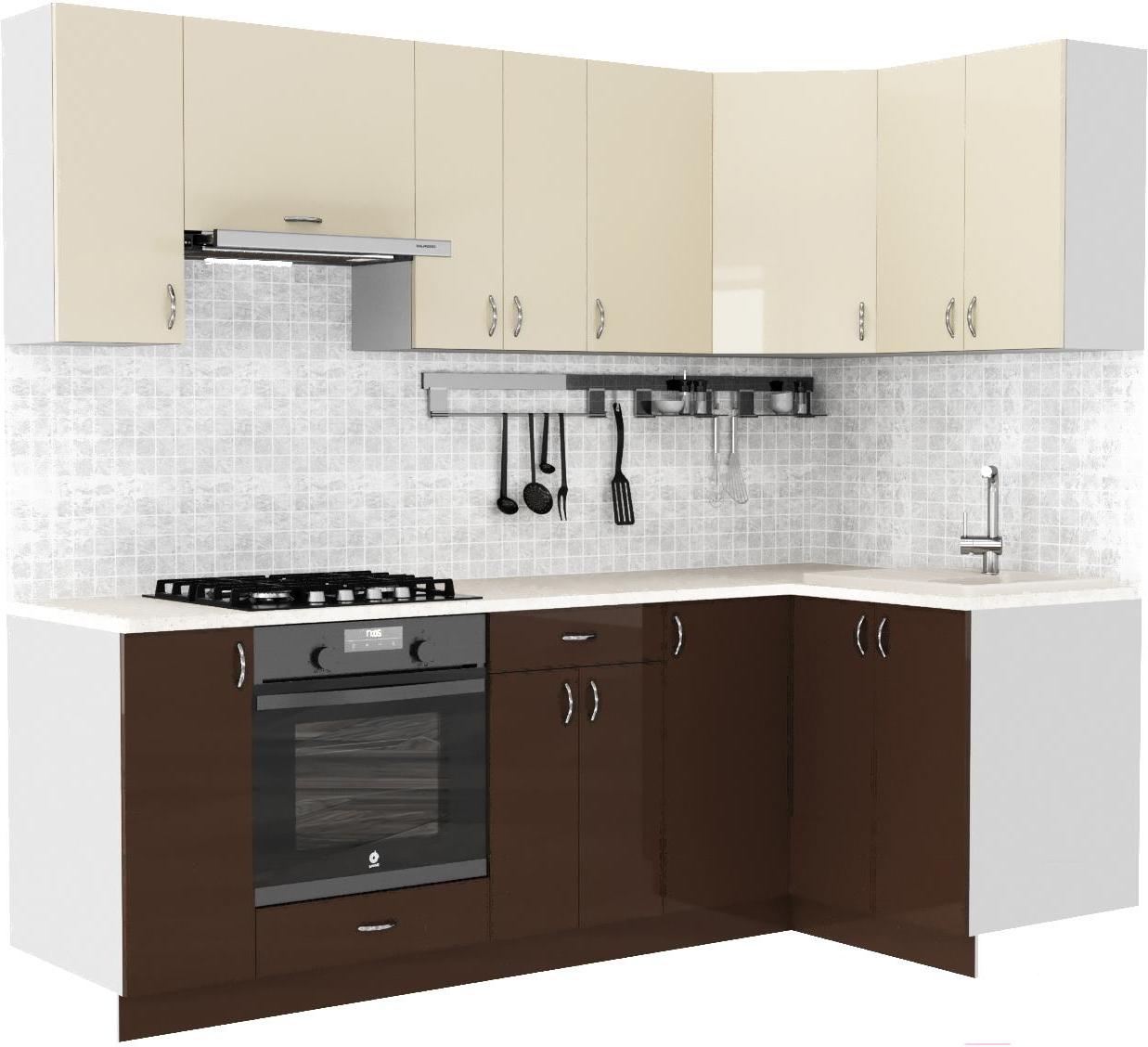 

Готовая кухня Сивирин-Компани Клео глоcс 1.2x2.4 правая коричневый глянец/ваниль глянец