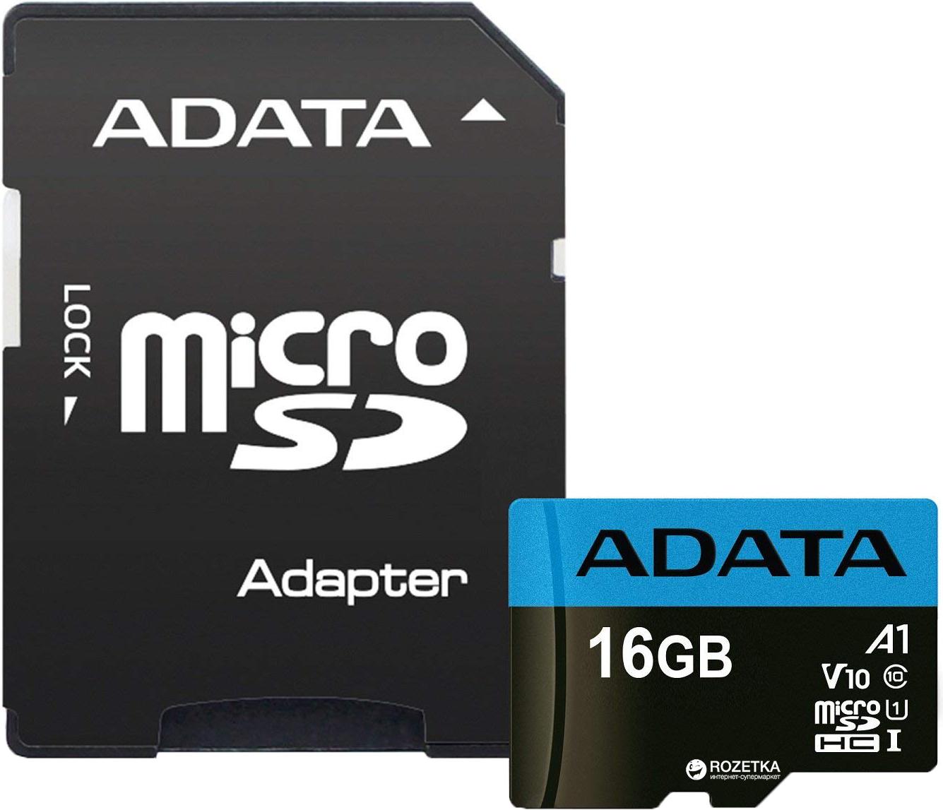 

Карта памяти A-Data microSDHC UHS-I Class 10 16GB + адаптер