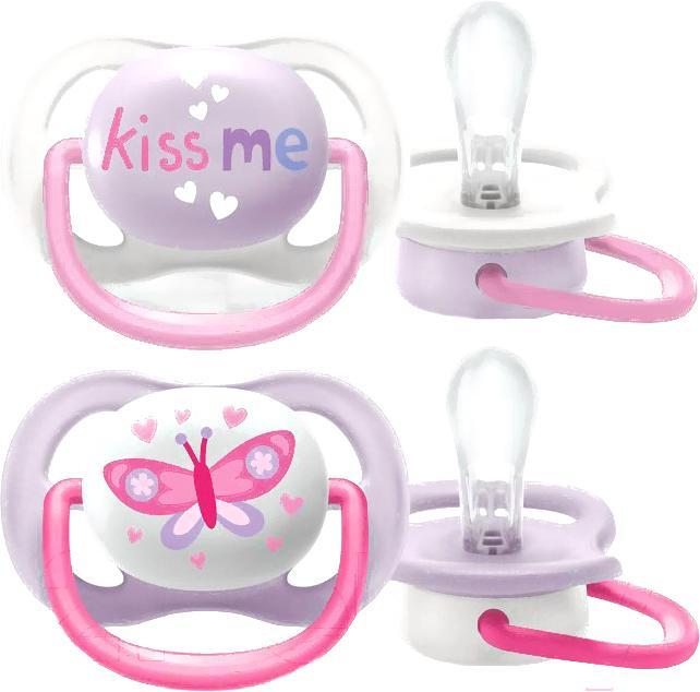 

Пустышка силиконовая Philips AVENT Ultra Air Kiss me/Бабочка 0-6 мес для девочек 2 шт (SCF080/14)