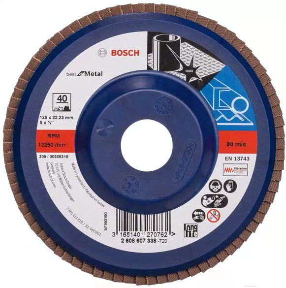 

Шлифовальный круг Bosch 125мм K40 Best for Metal лепестковый [2.608.607.338], Шлифовальный круг Bosch 125мм K40 Best for Metal лепестковый 2.608.607.338