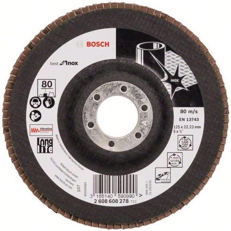 

Шлифовальный круг Bosch P80 B.f.Inox [2.608.608.278], Шлифовальный круг Bosch P80 B.f.Inox 2.608.608.278