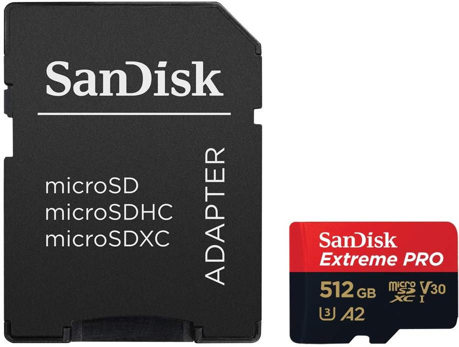 

Карта памяти SanDisk 512GB microSDXC Class 10 UHS-I A2 C10 V30 U3 Extreme Pro SD адаптер [SDSQXCZ-512G-GN6MA], 512GB microSDXC Class 10 UHS-I A2 C10 V30 U3 Extreme Pro SD адаптер