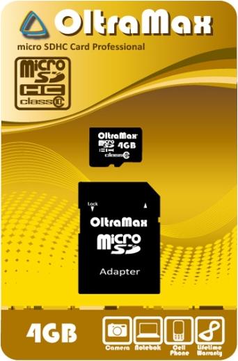 

Карта памяти Oltramax MicroSDHC 4GB Class10 + адаптер SD, MicroSDHC 4GB Class10 + адаптер SD