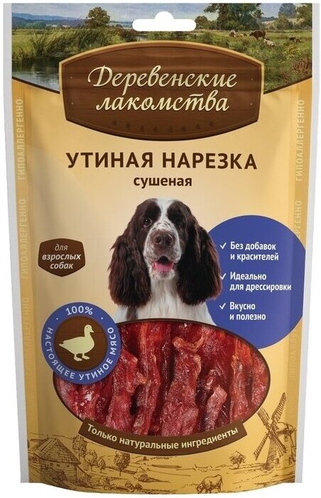 

Корм для собак Деревенские лакомства Утиная нарезка сушеная 90г