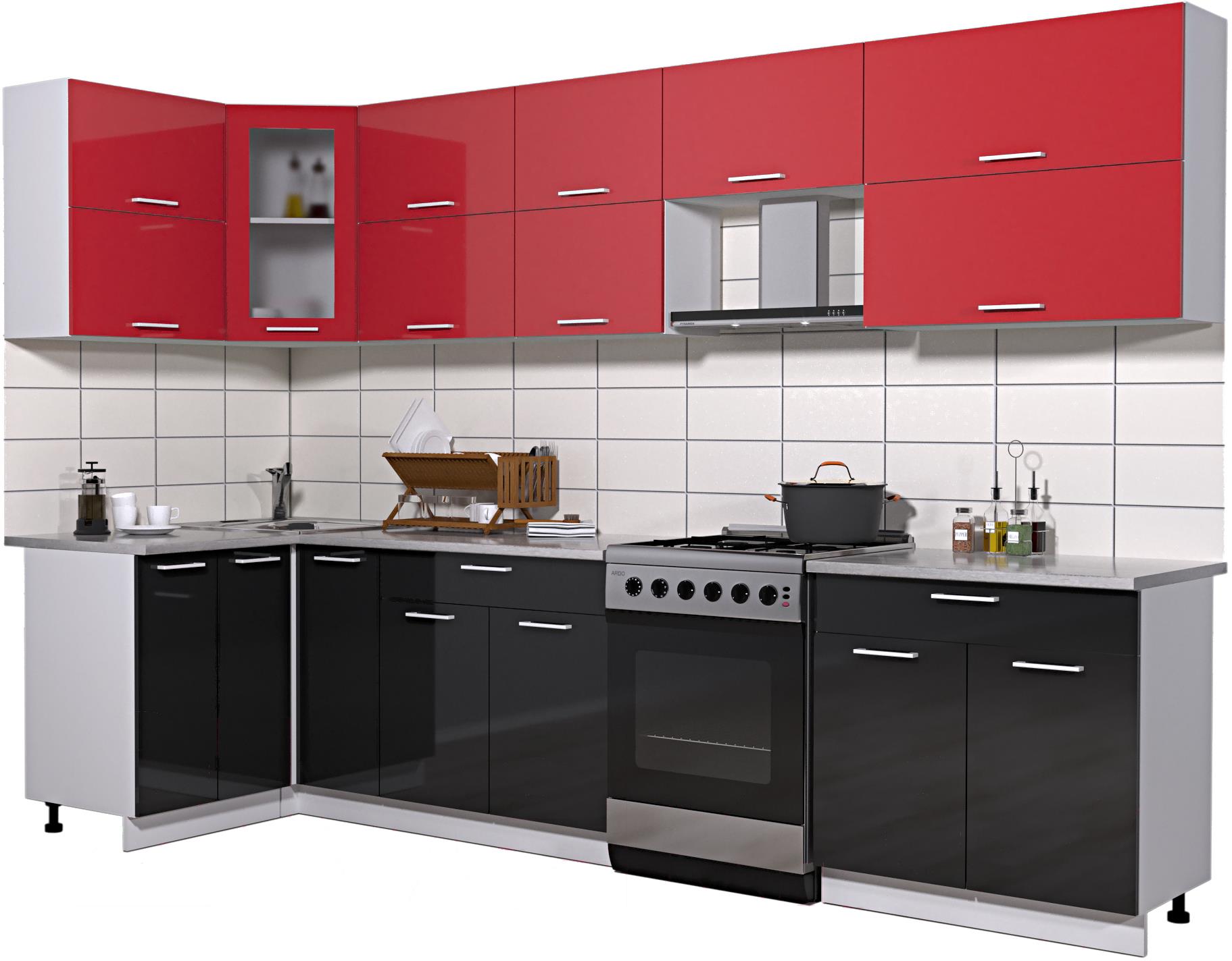 

Кухонный гарнитур Интерлиния Мила Gloss 60-12x31 красный/черный глянец, Мила Gloss 60-12x31