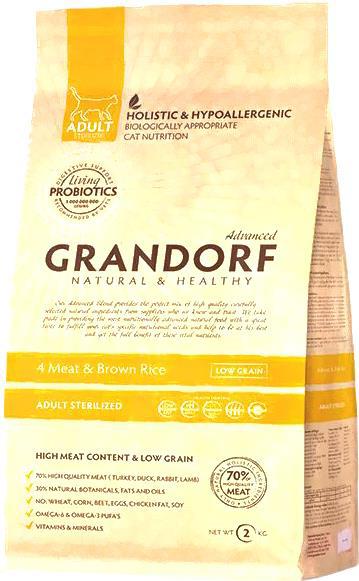 

Корм для кошек Grandorf 4 MeatBrown Rice Living Probiotics Adult Sterilized 2 кг, Living Probiotics Adult Sterilized 4 MeatBrown Rice 2кг