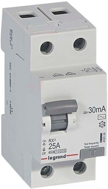 

Выключатель нагрузки Legrand RХ3 2P 40A 30mA 10kA 2M тип АС