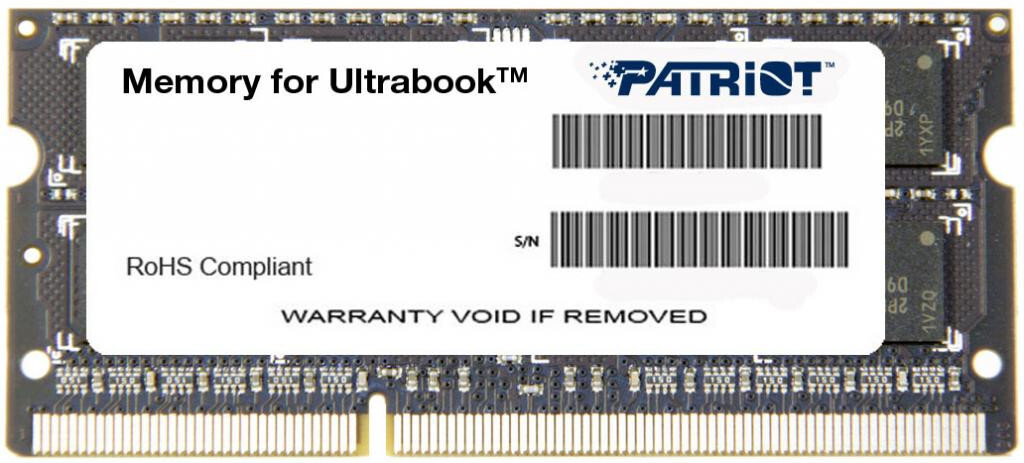 

Оперативная память Patriot Memory for Ultrabook 8GB DDR3 SO-DIMM PC3-12800 (PSD38G1600L2S), ОЗУ DDR3-1600 8GB PC-12800 Patriot PSD38G1600L2S (SODIMM)