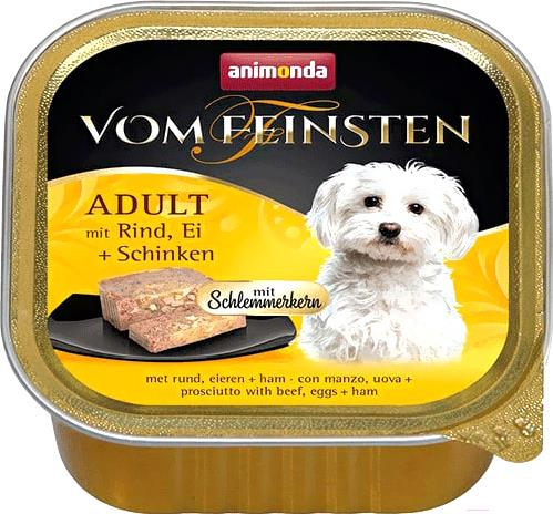 

Корм для собак Animonda Vom Feinsten Adult с говядиной, яйцом и ветчиной (150г), Vom Feinsten Adult с говядиной, яйцом и ветчиной 150г