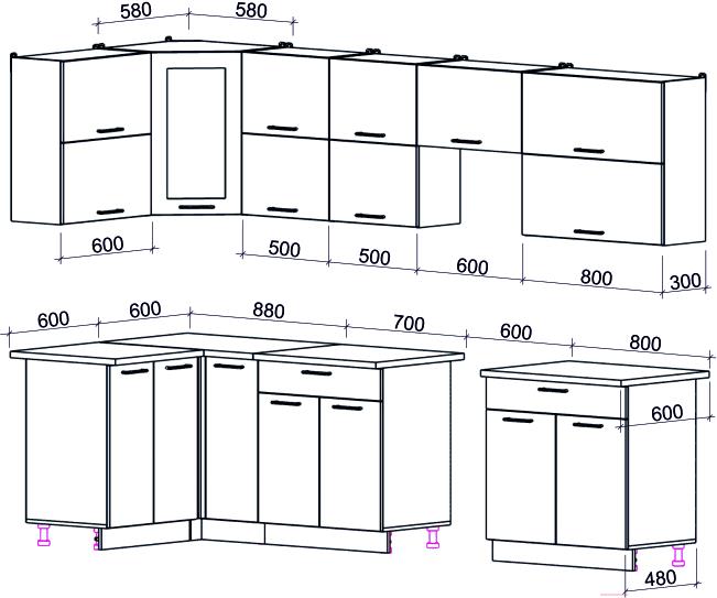 

Кухонный гарнитур Интерлиния Мила Gloss 60-12x30 белый/асфальт глянец, Мила Gloss 60-12x30