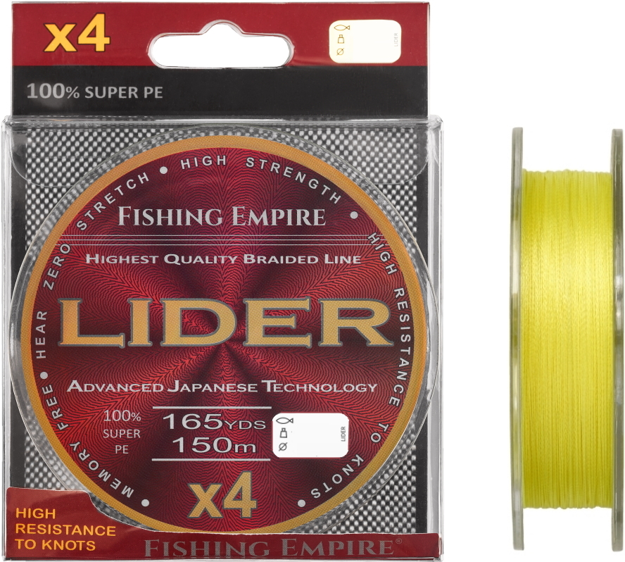 

Леска плетеная Lider Fluo X4 150 м 0,18 мм Yellow (FY150-180)