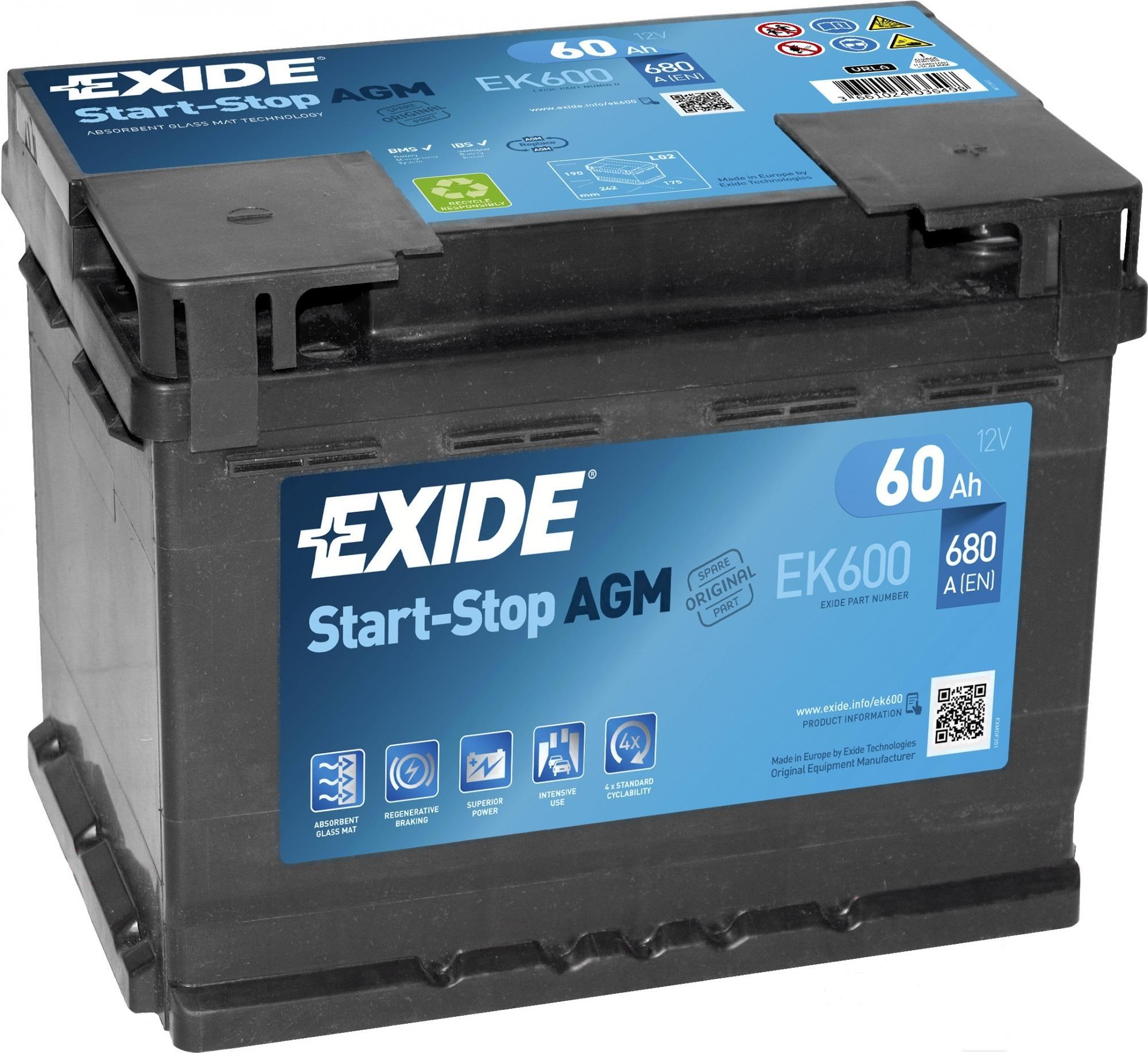 

Аккумулятор Exide Start-Stop AGM EK600 60 А/ч