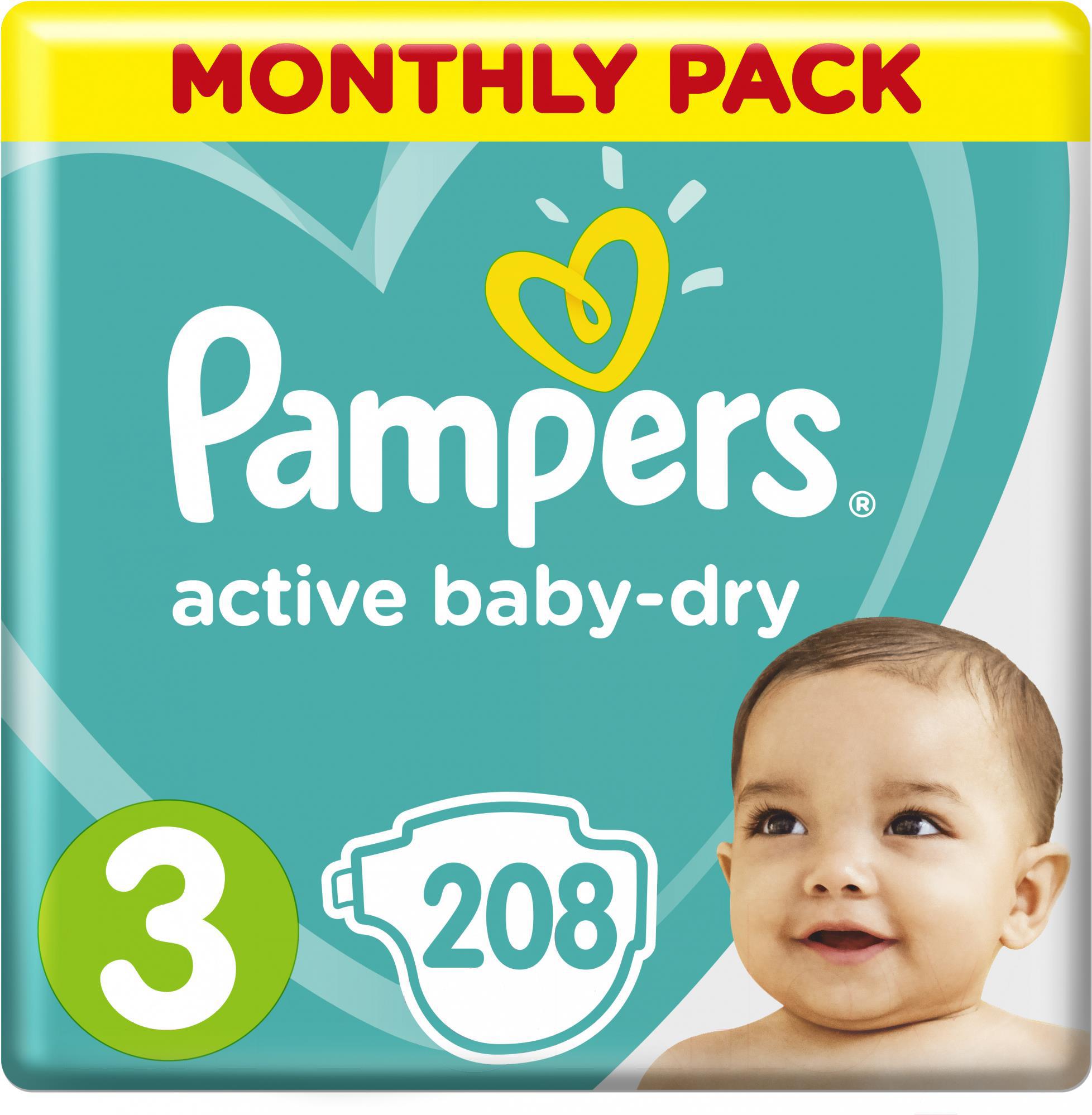 

Подгузники Pampers Active Baby-Dry 3 Midi (208шт), Детские подгузники Pampers Active Baby-Dry 3 Midi 208шт