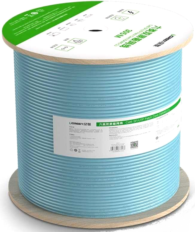 

Кабель витая пара UGREEN Cat 6 SF/UTP Copper 305m NW124 Light Blue (70317), Кабель UGREEN NW124 70317