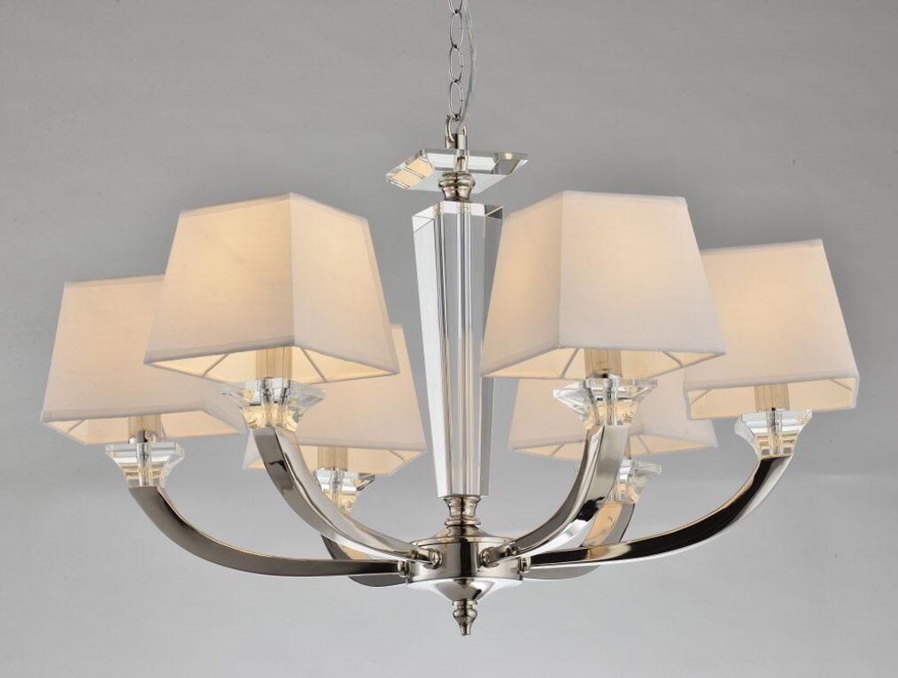 

Подвесная люстра NEWPORT D70*H45/145 cm E14 6*60W Nickel Clear crystal Shade white [11406/C], Подвесная люстра NEWPORT D70*H45/145 cm E14 6*60W 11406/C Nickel Clear crystal Shade white