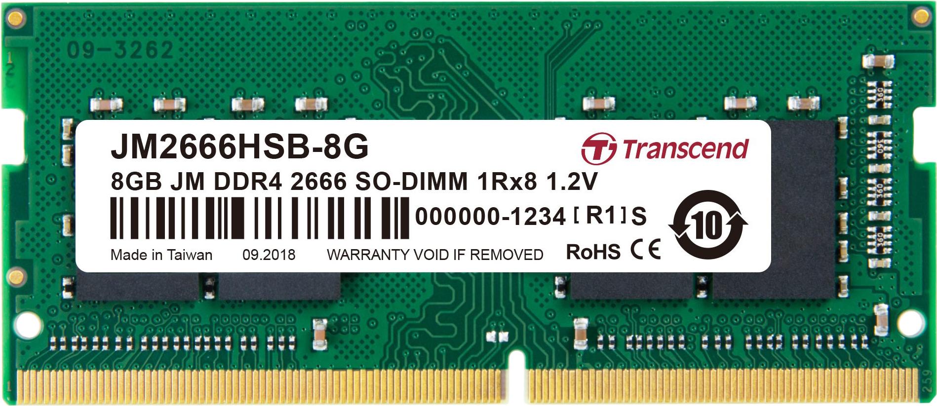 

Оперативная память DDR4 Transcend JM2666HSB-8G, 8GB 2666MHz DDR4 Non-ECC CL19 SODIMM