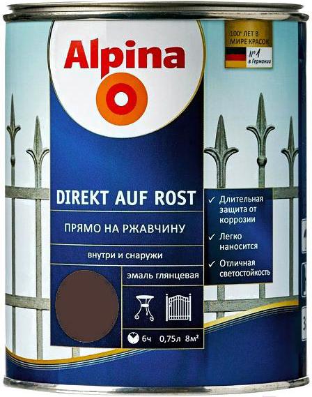 

Краска Alpina Direkt auf Rost RAL8017 750мл шоколадный, Direkt auf Rost RAL8017 750мл