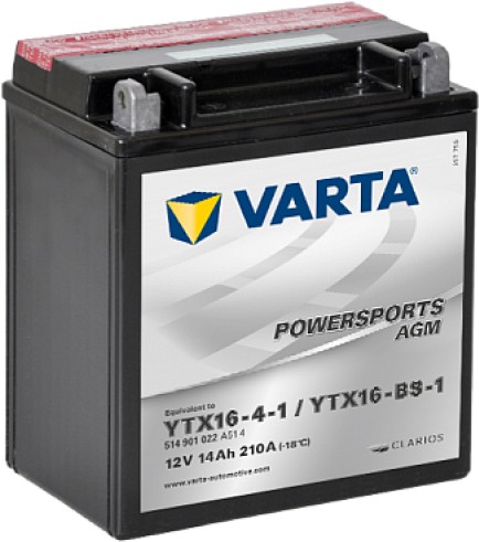 

Мотоаккумулятор Varta Powersports AGM TX16-BS 14 А/ч (514902021)