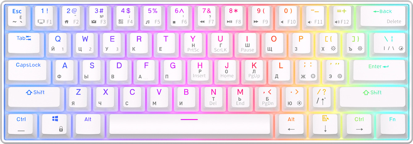 

Беспроводная клавиатура Royal Kludge RK61 White (USB/Bluetoth, RGB, Hot Swap, Brown switch)