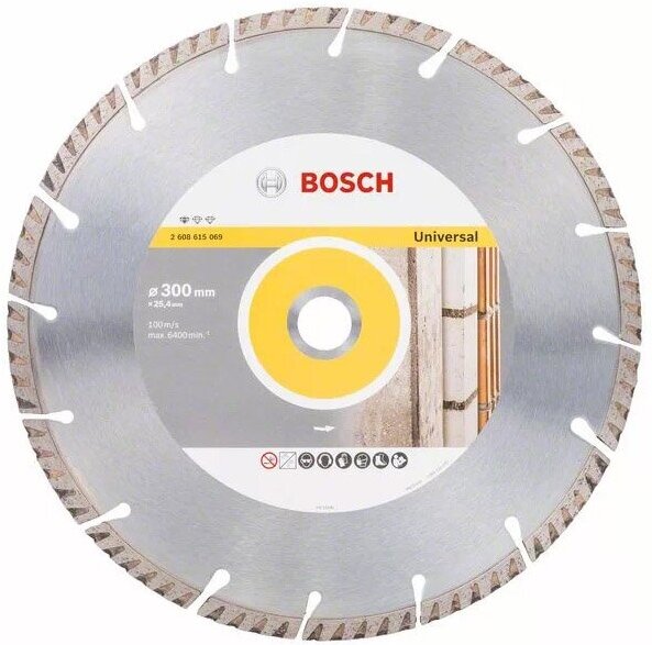 

Алмазный диск по бетону сегментированный Bosch 300х25.4 мм Standard for Universal [2.608.615.069], Алмазный диск Bosch 300х25.4 мм по бетону сегмент. Standard for Universal 2.608.615.069