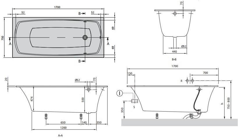 

Ванна Villeroy Boch My Art 170x75 [UBQ170MYA2V-01], My Art 170x75 с ножками