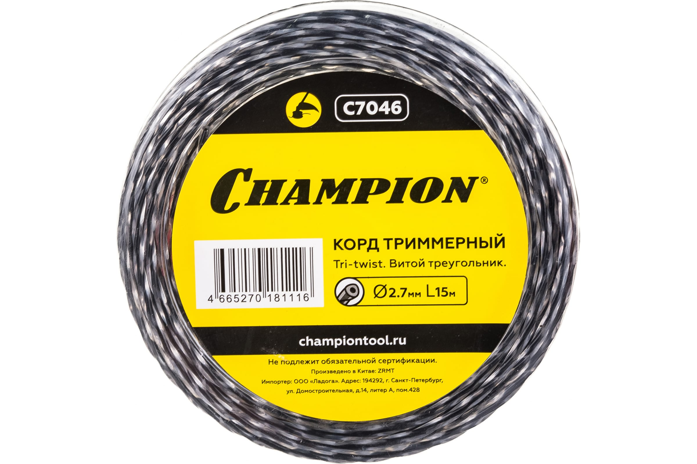 

Корд для триммера Champion Tri-twist 2.7мм*15м витой треугольник (C7046)