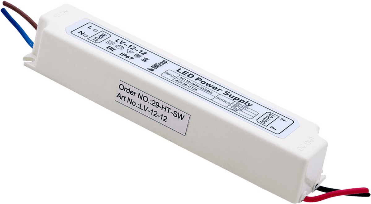 

SWG Блок Питания для ленты IP 67 пластик 12 W, 12V [LV-12-12], Блок питания SWG Блок Питания для ленты IP 67 пластик 12 W, 12V LV-12-12