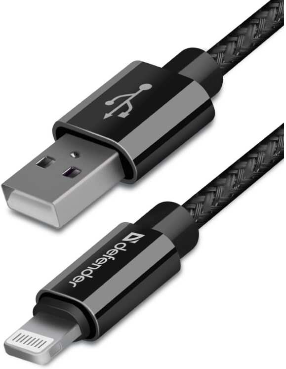 

Кабель Defender ACH01-03T Lightning to USB2 1 m Black [87808], Кабель Defender ACH01-03T Lightning to USB2 1 m 87808 Black