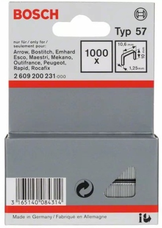 

Скобы Bosch 2.609.200.231, Скобы Bosch 10/10.6мм тип 57 2.609.200.231