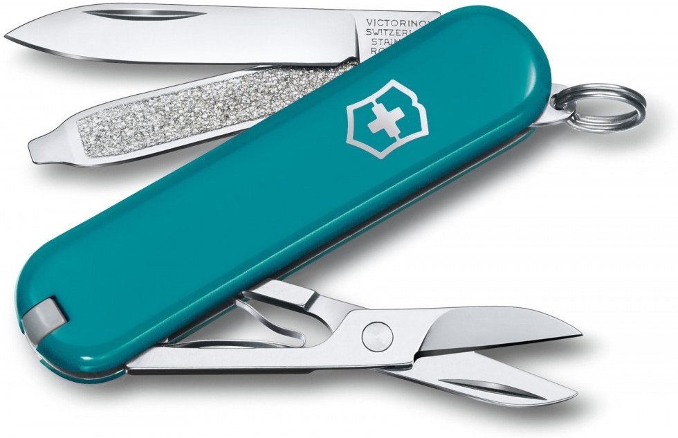 

Туристический нож Victorinox перочинный Classic Mountain Lake 58мм 7функц. [0.6223.23G], Мультитул Victorinox 0.6223.23G (бирюзовый)