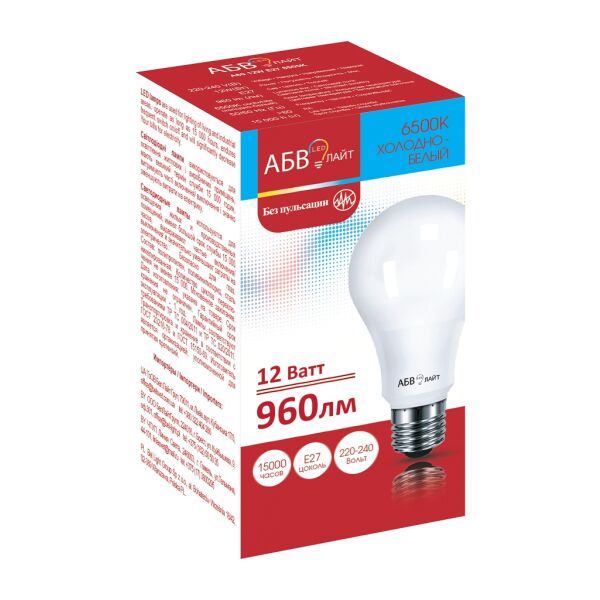 

Светодиодная лампа АБВ LED лайт A60 12W E27 6500K, LED лайт A60 12W E27 6500K