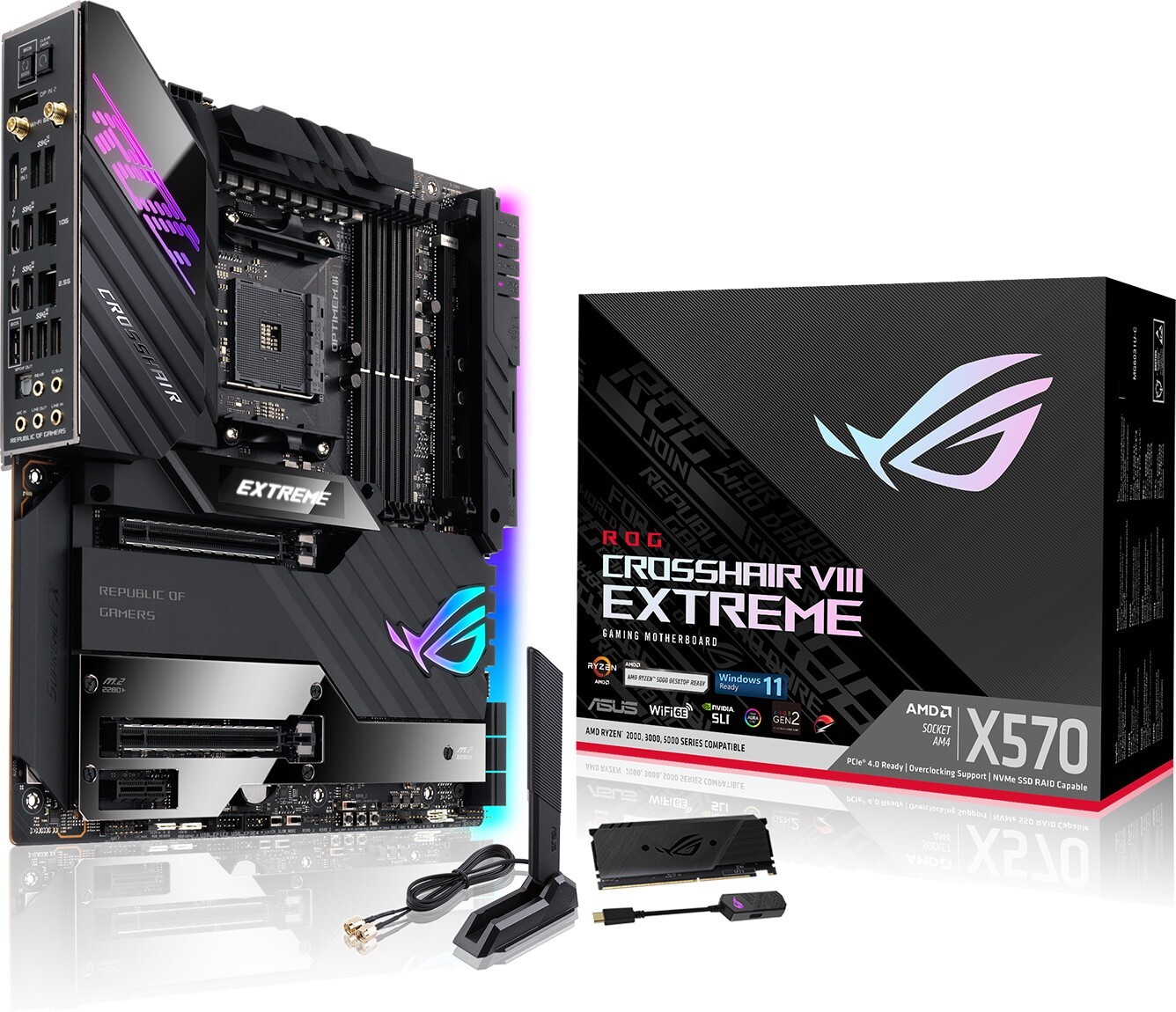 

Материнская плата ASUS ROG CROSSHAIR VIII EXTREME, Материнская плата ASUS ROG CROSSHAIR VIII EXTREME (EATX, X570, 4xDDR4-5000, M.2, DisplayPort)