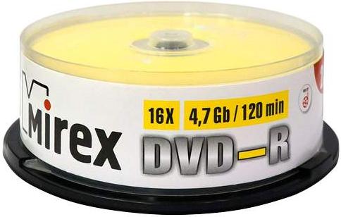 

Оптический диск Mirex DVD-R 4.7 Gb 16x Cake Box 25 [202417], DVD-R 4.7 Gb 16x Cake Box 25