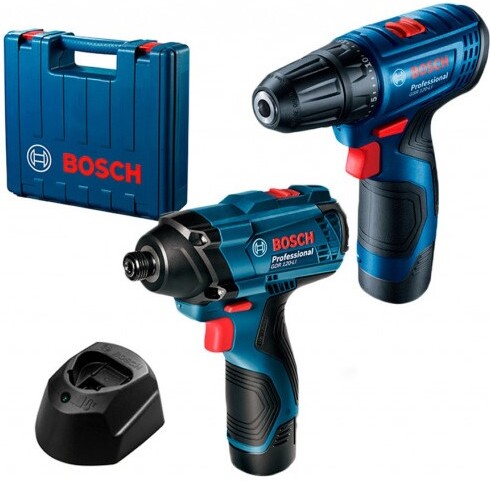

Дрель-шуруповерт Bosch GSR 120-LI+ импульсный гайковерт GDR 120-LI кейс, 2 АКБ (06019G8023)