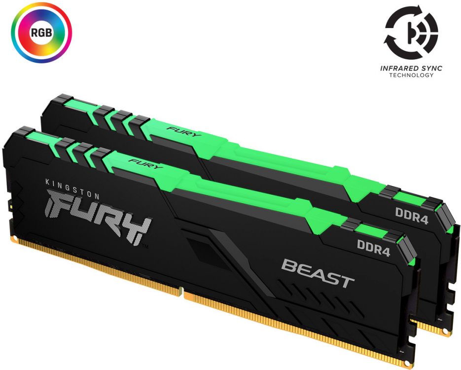 

Оперативная память Kingston KF437C19BB1AK2/32, Оперативная память Kingston FURY Beast RGB 2x16GB DDR4 PC4-29800 (KF437C19BB1AK2/32)