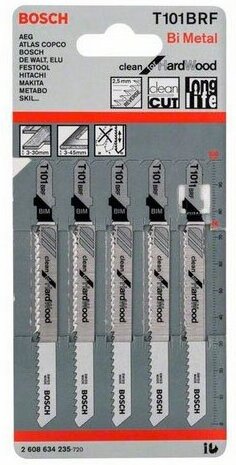 

Пилки для лобзика Bosch 2.608.634.235, Пилка для лобзика Bosch T 101 BRF Clean for Hard Wood 5шт 2.608.634.235