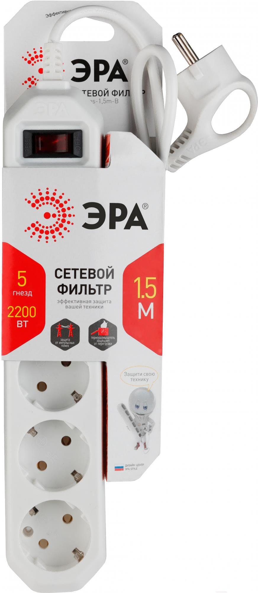 

Сетевой фильтр ЭРА USF-5es-1.5m-W, USF-5es-1.5m-W