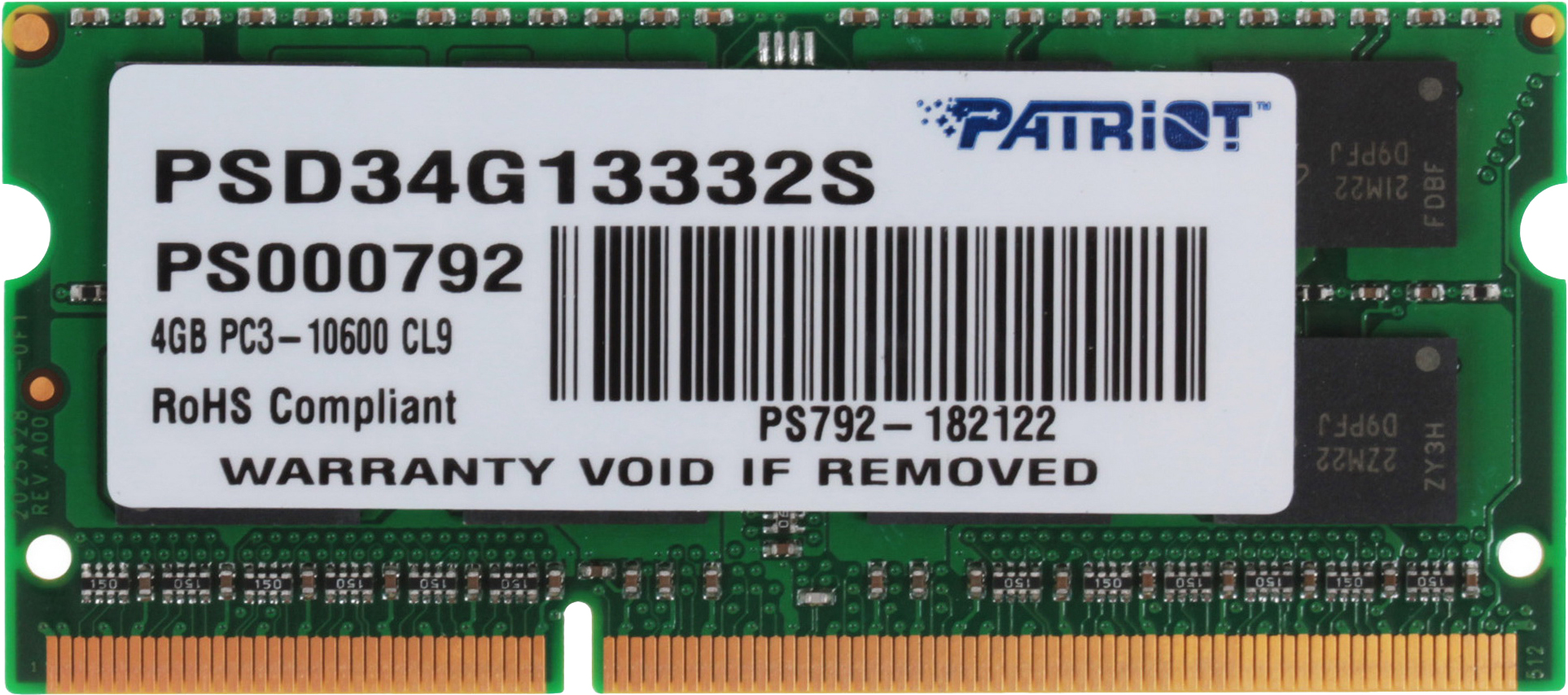 

Оперативная память Patriot Signature 4GB DDR3 SO-DIMM PC3-10600 (PSD34G13332S), Оперативная память Patriot Signature 4GB DDR3 SO-DIMM PC3-10600 PSD34G13332S