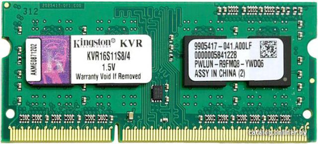 

Оперативная память Kingston ValueRAM 4GB DDR3 SO-DIMM PC3-12800 (KVR16S11S8/4), ValueRAM 4GB DDR3 SO-DIMM PC3-12800