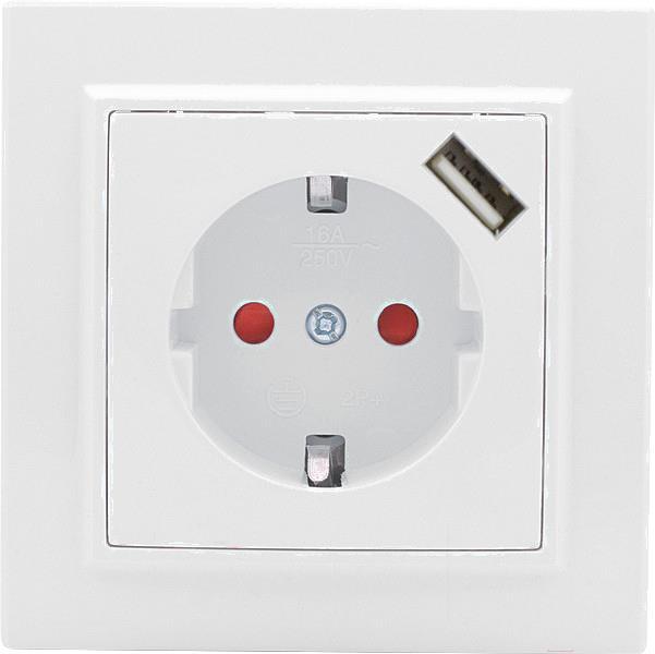 

Розетка EKF Минск СП 1-м 16А + USB с защитными шторками (белый), Розетка Минск СП 1-м 16А + USB с защитными шторками