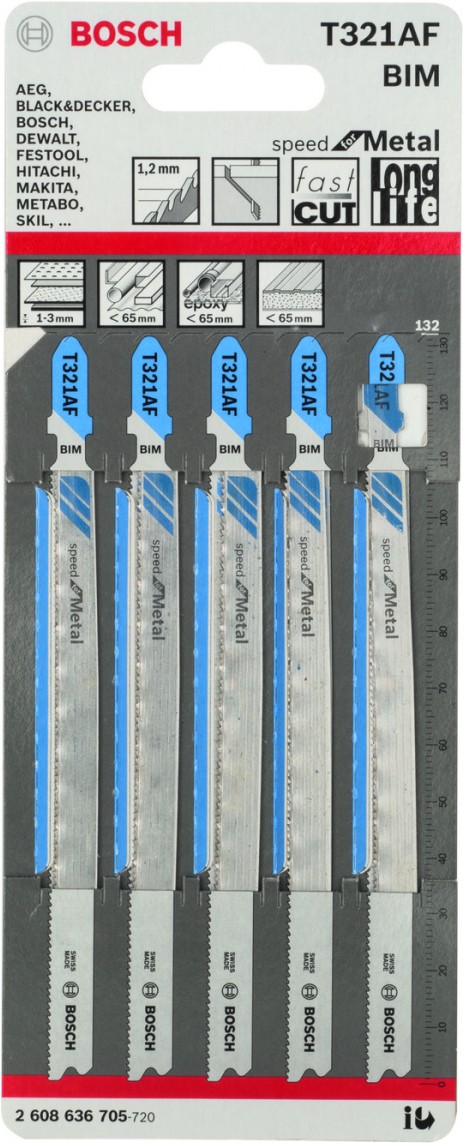 

Пилки для лобзика Bosch 2.608.636.705, Пилка для лобзика Bosch T 321 AF Speed for Metal 5шт 2.608.636.705