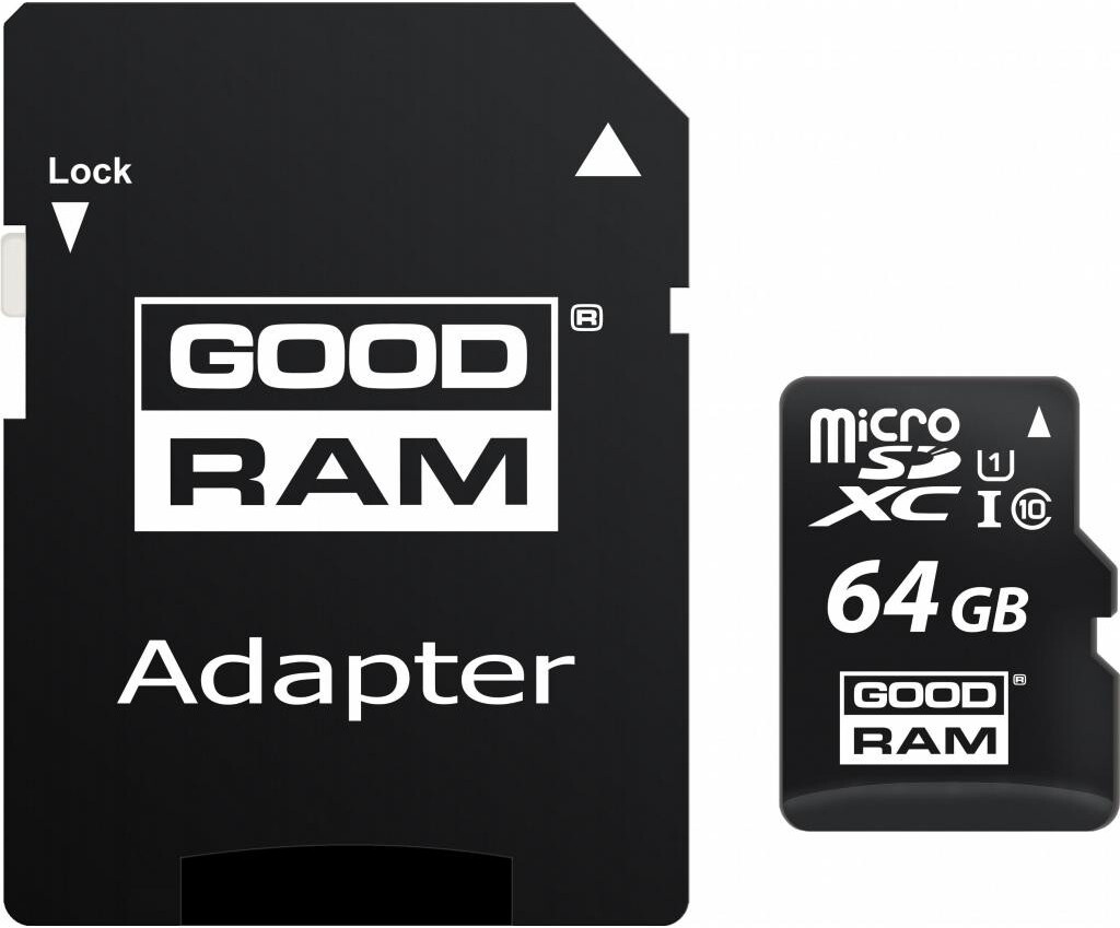 

Карта памяти Goodram microSD UHS-I Class 10 64GB + адаптер (M1AA-0640R12), Карта памяти GOODRAM M1AA microSDXC M1AA-0640R12 64GB (с адаптером)