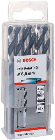 

Набор оснастки Bosch 2608577233 (10 предметов), Сверло Bosch HSS PointTeQ 6.5мм 2.608.577.233