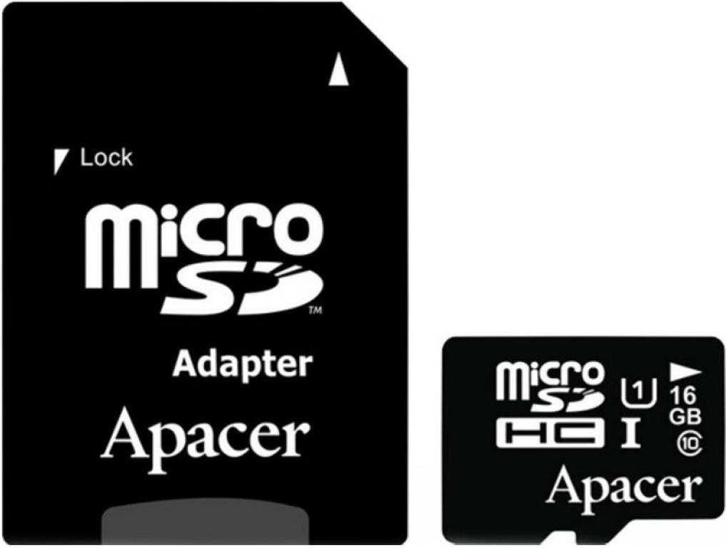 

Карта памяти Apacer microSDHC UHS-I (Class 10) 16GB + адаптер (AP16GMCSH10U1-R), microSDHC UHS-I Class 10 16GB адаптер