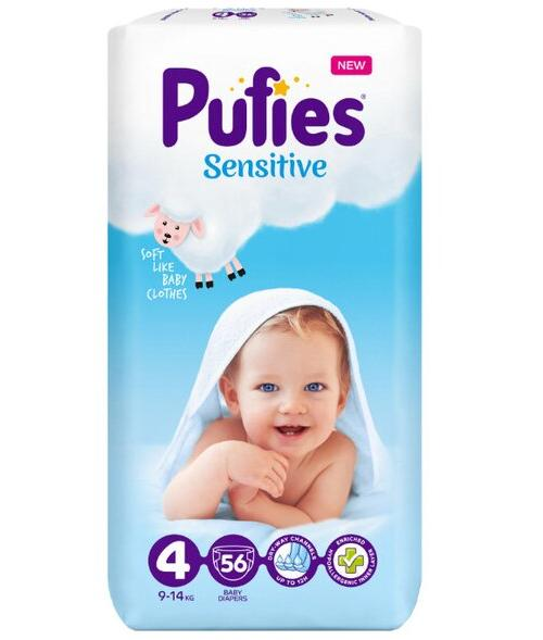 

Детские подгузники Pufies Sensitive Maxi 9-14кг (56шт)