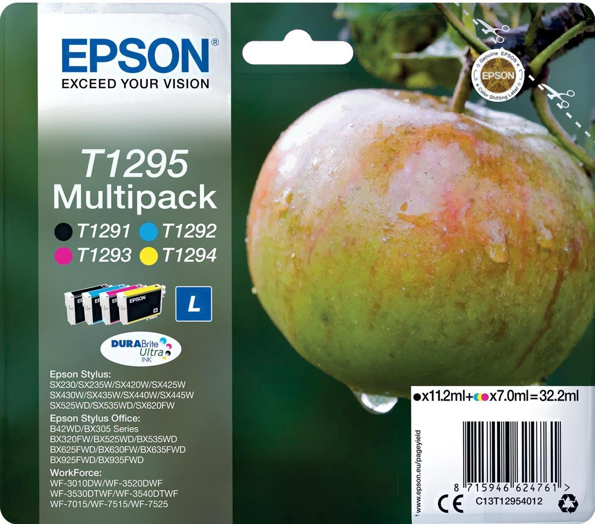 

Комплект картриджей Epson C13T12954012, Картридж Epson T1295 набор CMYK для Stylus SX230/235W, SX430W/435W, SX535WD, B42WD, BX305F/320FW, C13T12954012