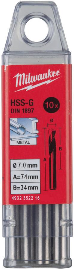 

Набор сверл Milwaukee 4932352216, HSS-G D 7.0x34x74 10 шт