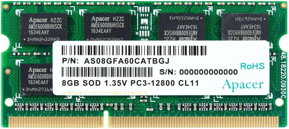 

Оперативная память Apacer SO-DIMM 8 Гб DDR3 1600 МГц [DS.08G2K.KAM], Оперативная память Apacer SO-DIMM 8 Гб DDR3 1600 МГц DS.08G2K.KAM