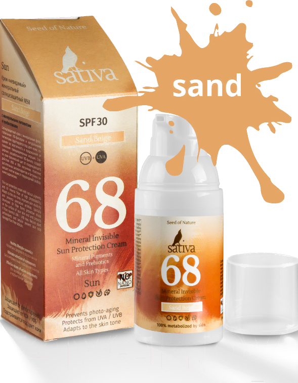 

Крем солнцезащитный Sativa Невидимый минеральный №68 Sand Beige SPF30 30мл